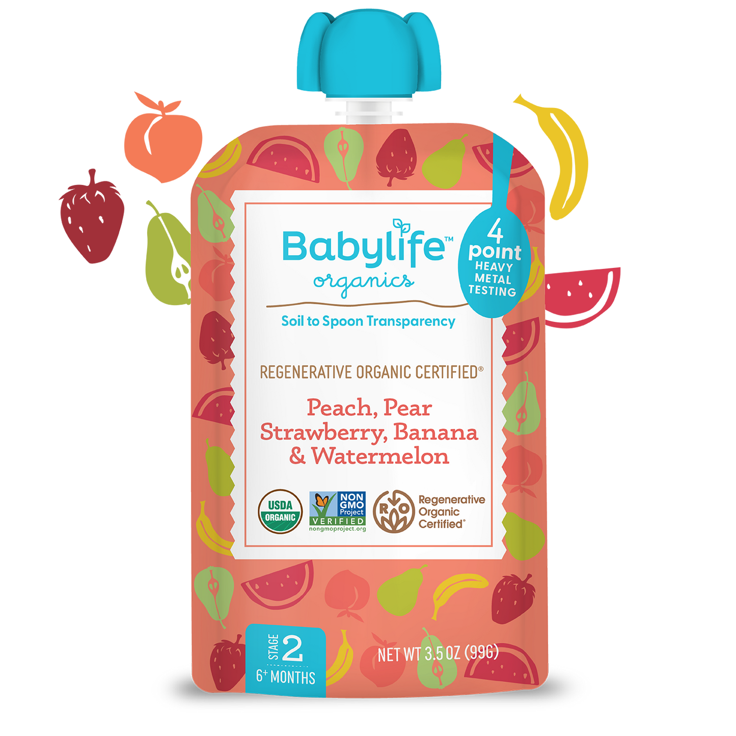 Peach, Pear, Strawberry, Banana & Watermelon