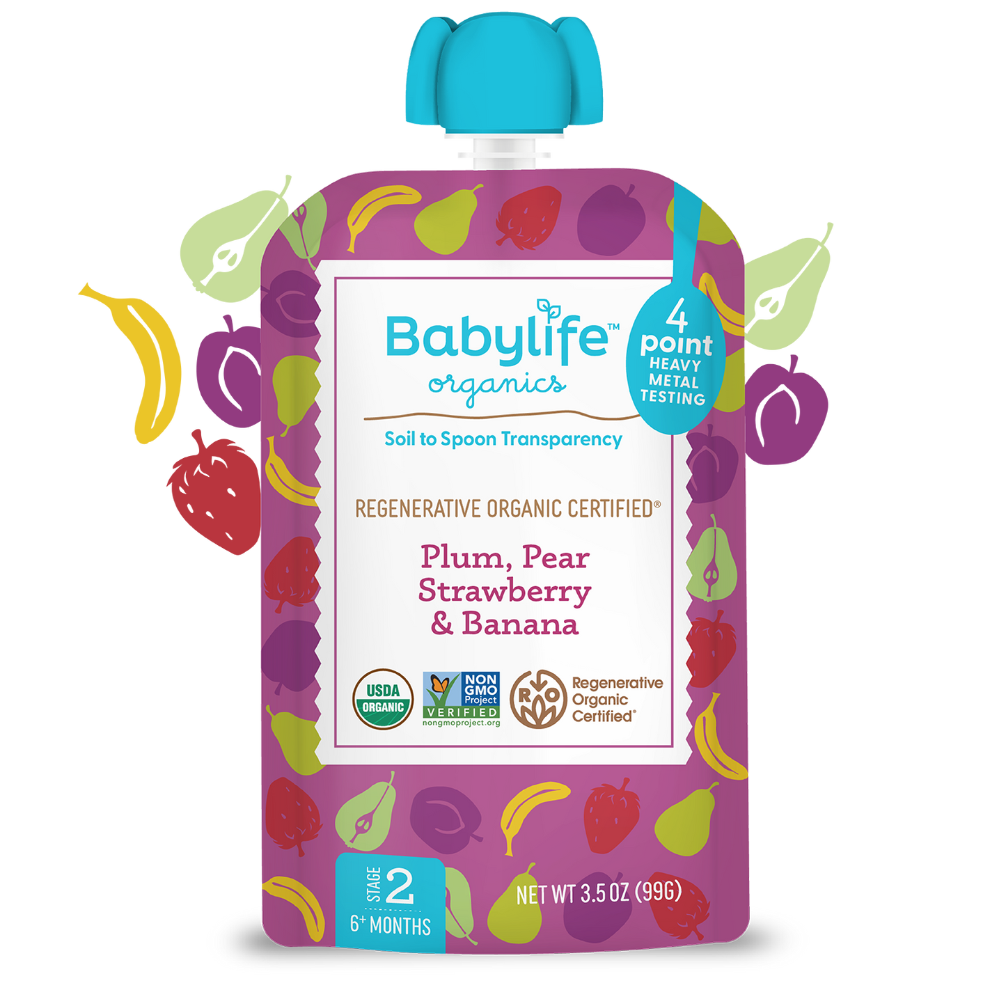 Plum, Pear, Strawberry & Banana